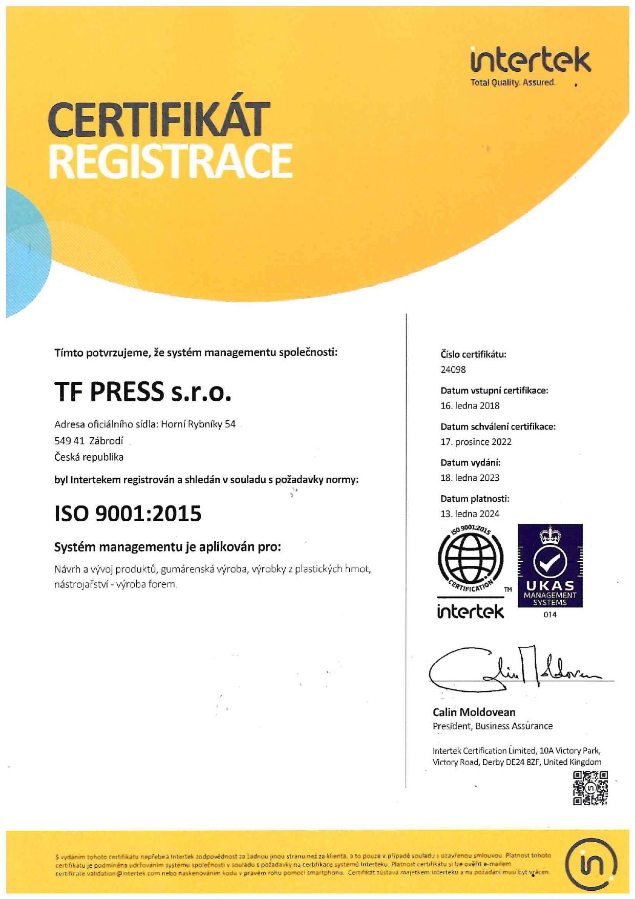 Certifikat ISO 9001:2015-(2023)-CZ